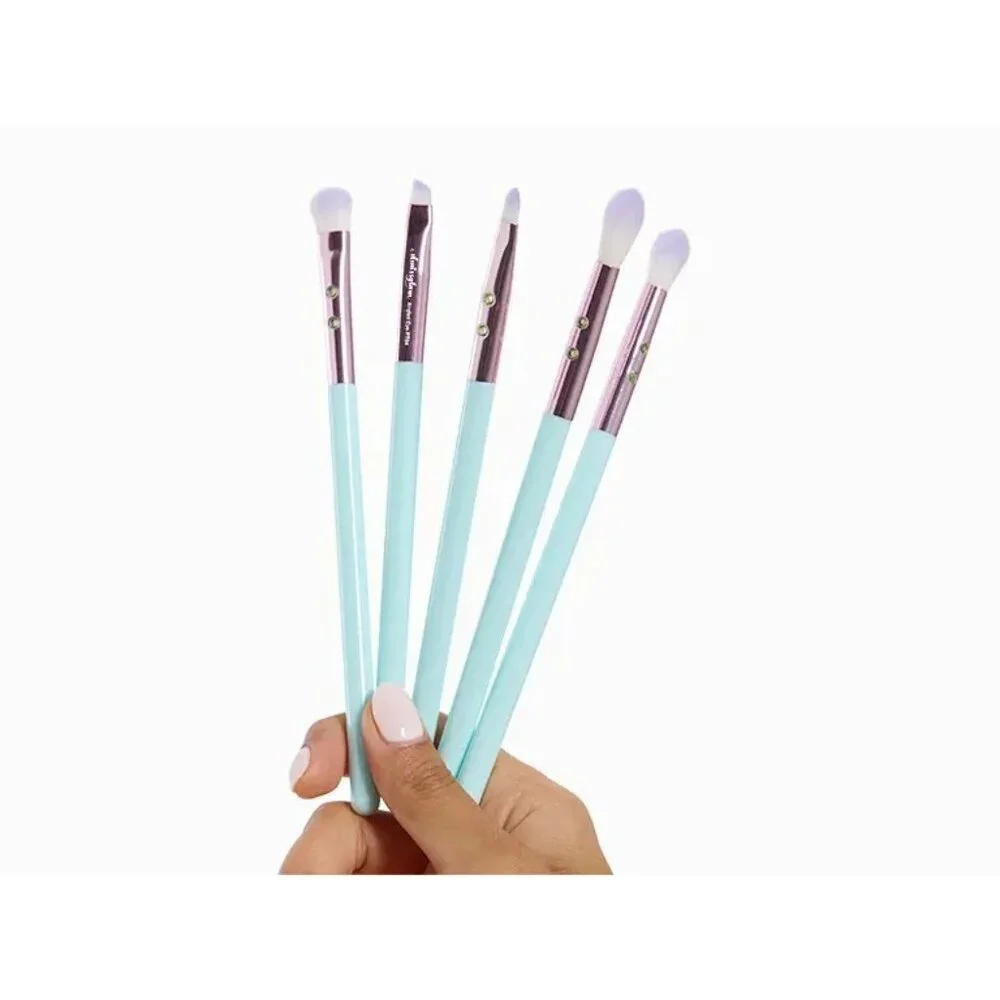 Slmissglam 5-Piece Ombre Eye Makeup Brush Set Stay Sparkly Ultra-Soft Aqua NEW